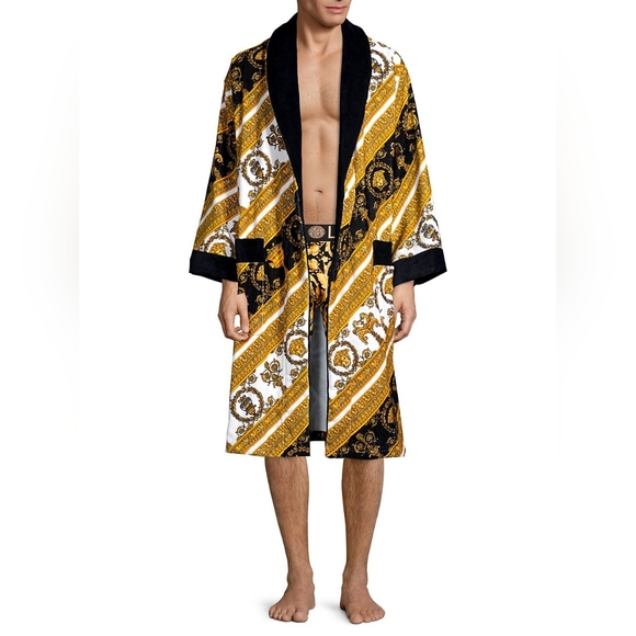 SOLD New Versace I Heart Baroque cotten terry Bathrobe in gold size large RARE - Picture 4 of 13